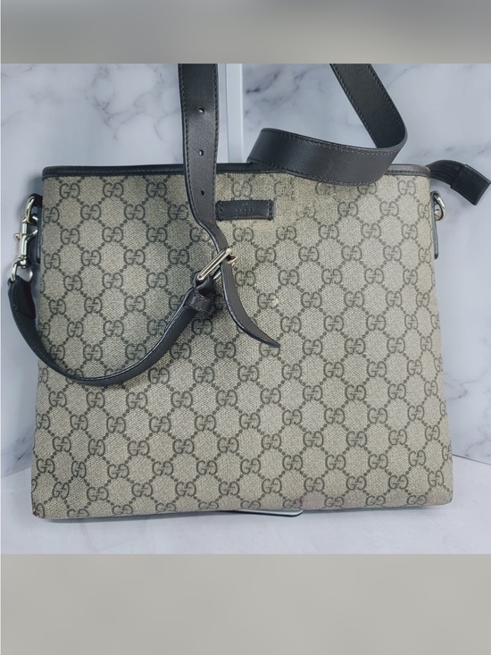 Gucci Handbags - Gucci Beige GG Supreme Canvas Crossbody with Brown Leather Trim